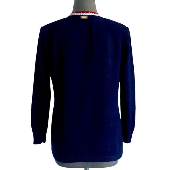 Auth ST. JOHN Blue Red White Women’s Cardigan Women Button Front V - Neck Jacket - Picture 6 of 8